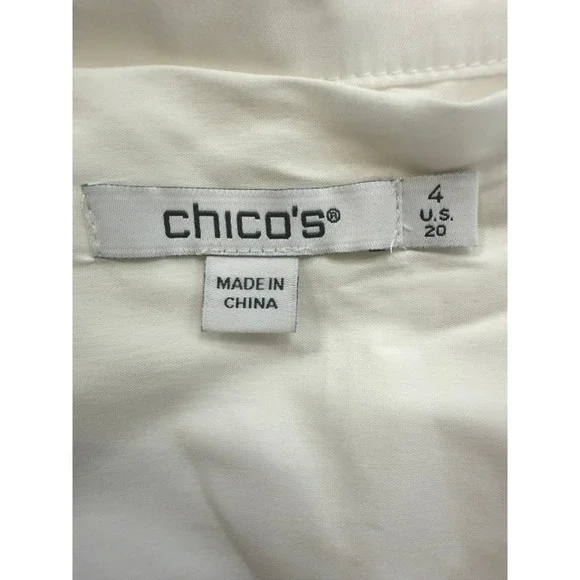 Chicos White Cotton Blend Soutache Embroidered Button Front Blouse Size 4 / 20 - Picture 6 of 7